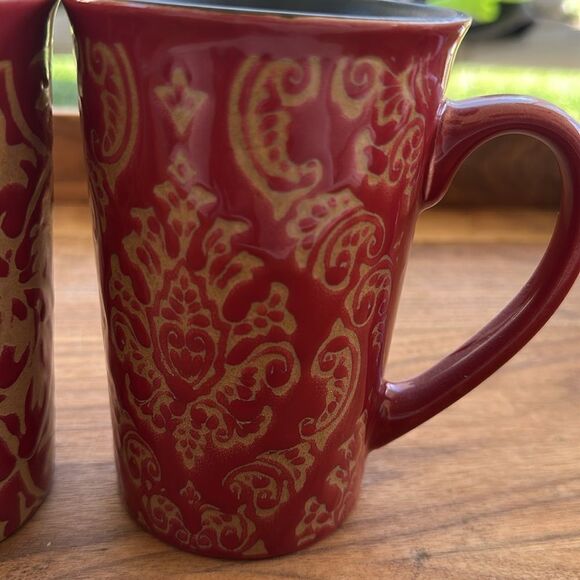 Mikasa Elegant Vintage Red and Tan Mug Set of 2 - Picture 3 of 4